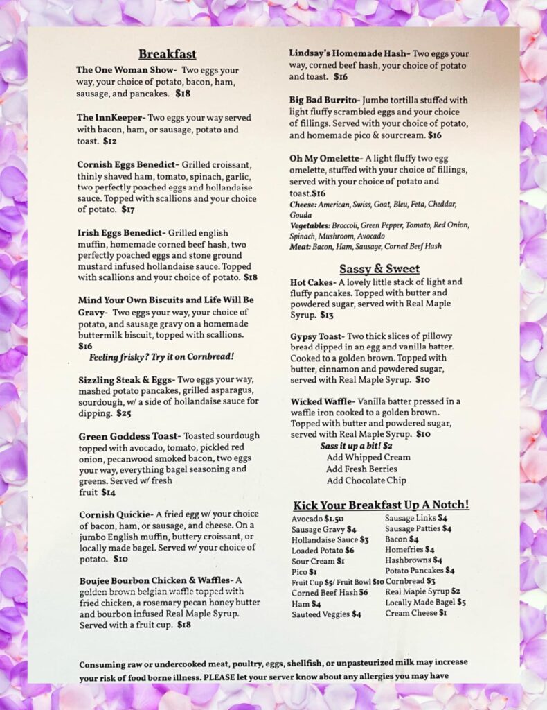 Lindsays Breakfast Menu Feb 2023